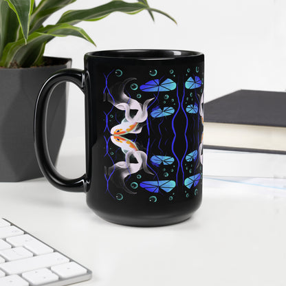 “Relaxing Zen” Taza negra brillante de cerámica.