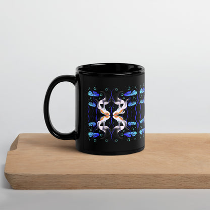 “Relaxing Zen” Taza negra brillante de cerámica.