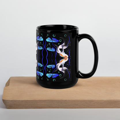 “Relaxing Zen” Taza negra brillante de cerámica.