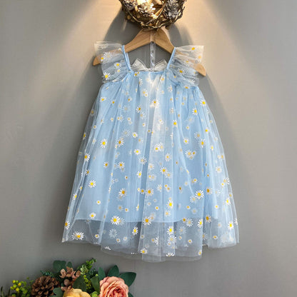 Vestido de margarita para niñas, vestido de verano new children's foreign style mesh skirt little girl super fairy princess dress