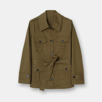 spring and summer new items] TK retro lantern sleeve military style dress short sleeve army green FROB22150J