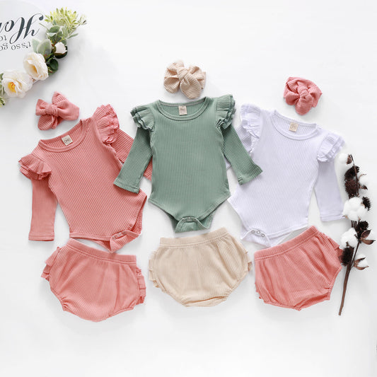 explosion pit strip flying sleeve long-sleeved top shorts baby suit