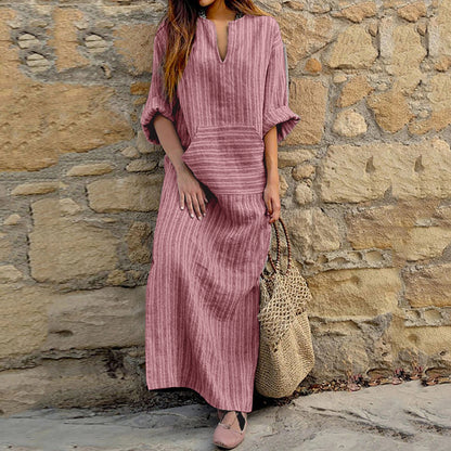 Vestido de hilos teñidos algodón y lino