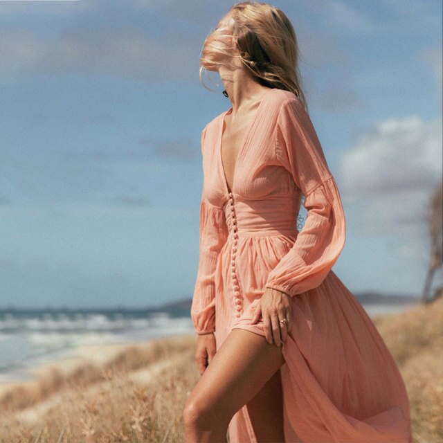 Long green hippie chic bohemian dress Pink / M Long green hippie chic bohemian dress Pink / M